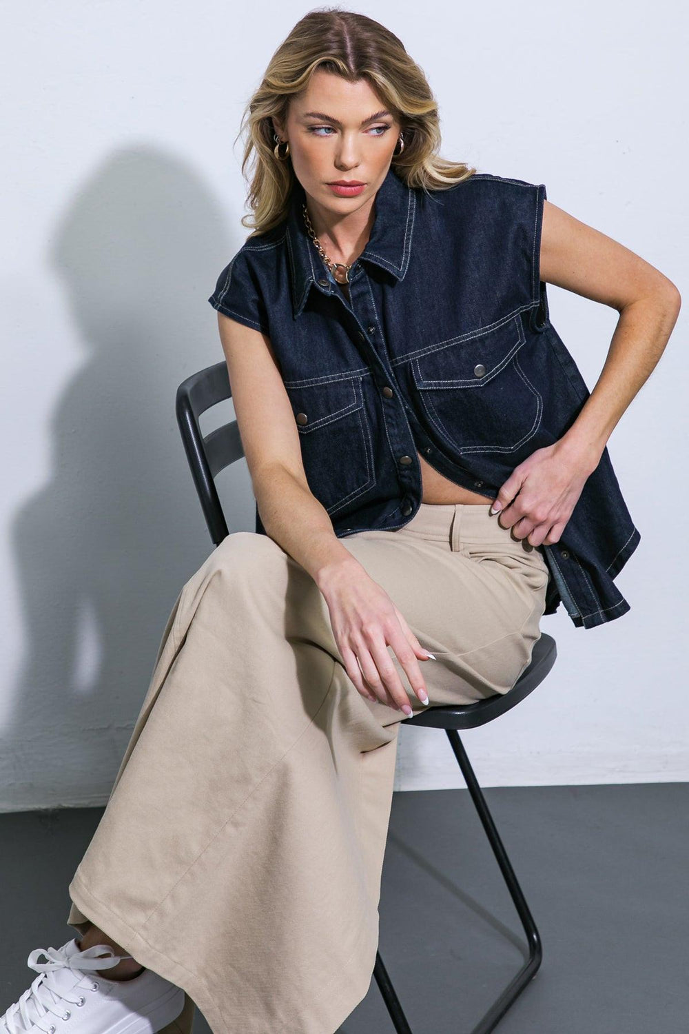 LET'S JUST RELAX DENIM TOP.