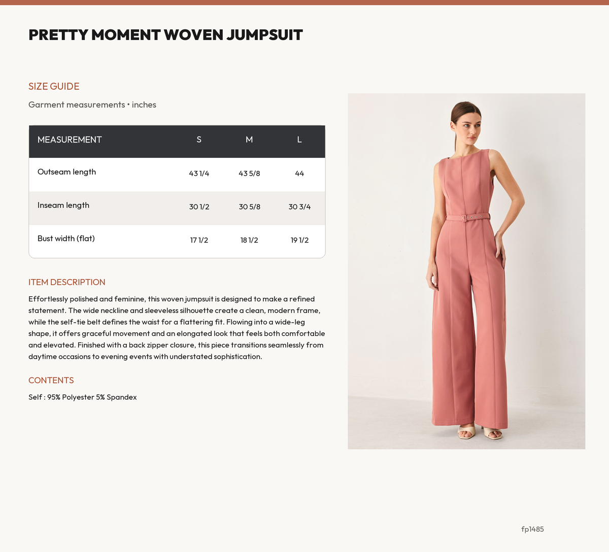 PRETTY MOMENT WOVEN JUMPSUIT size chart
