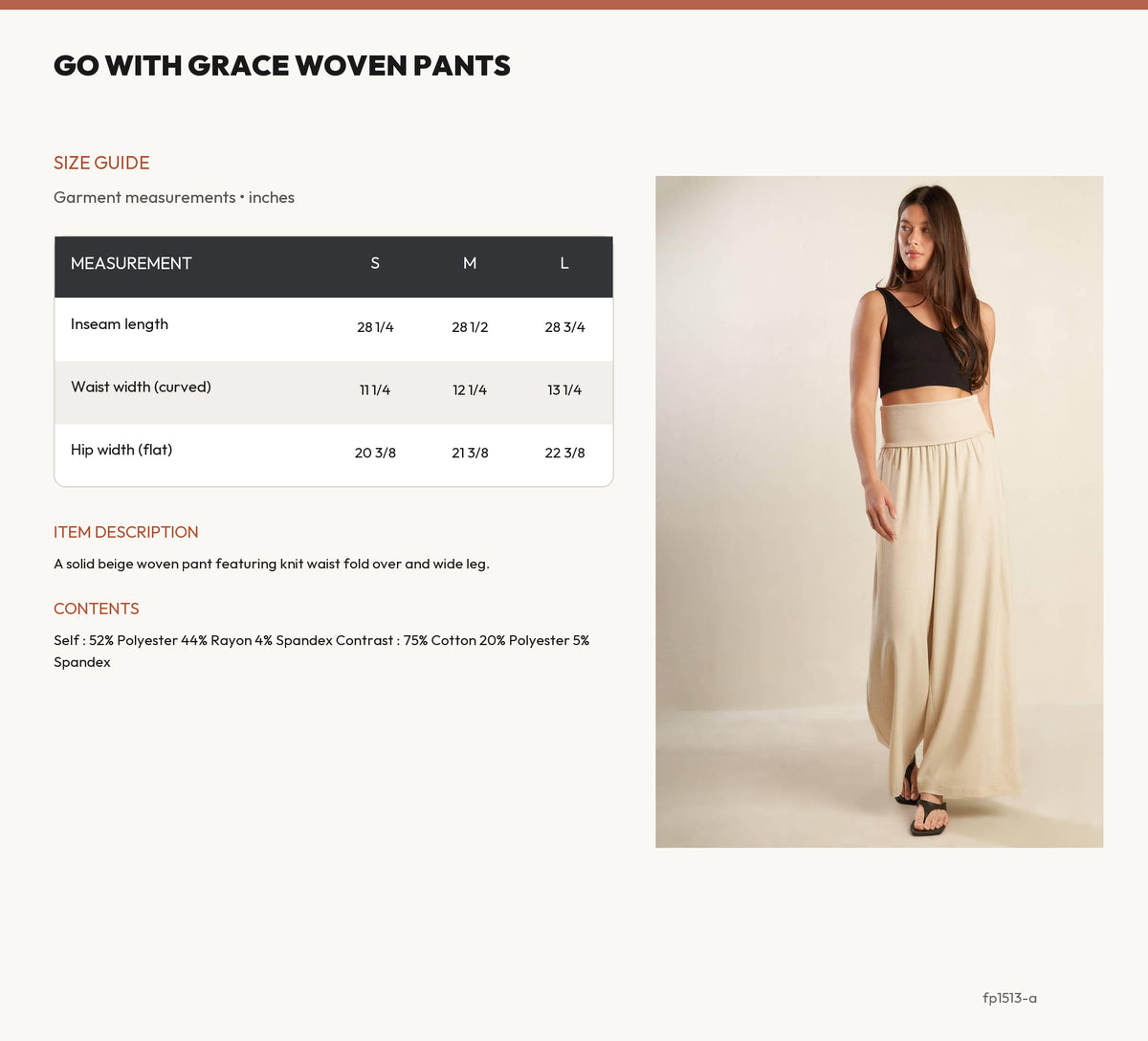 GO WITH GRACE WOVEN PANTS size chart