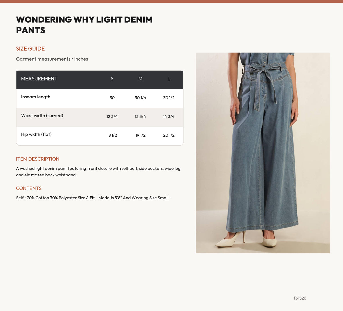 WONDERING WHY LIGHT DENIM PANTS size chart