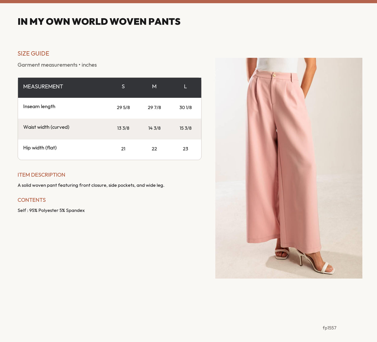 IN MY OWN WORLD WOVEN PANTS size chart