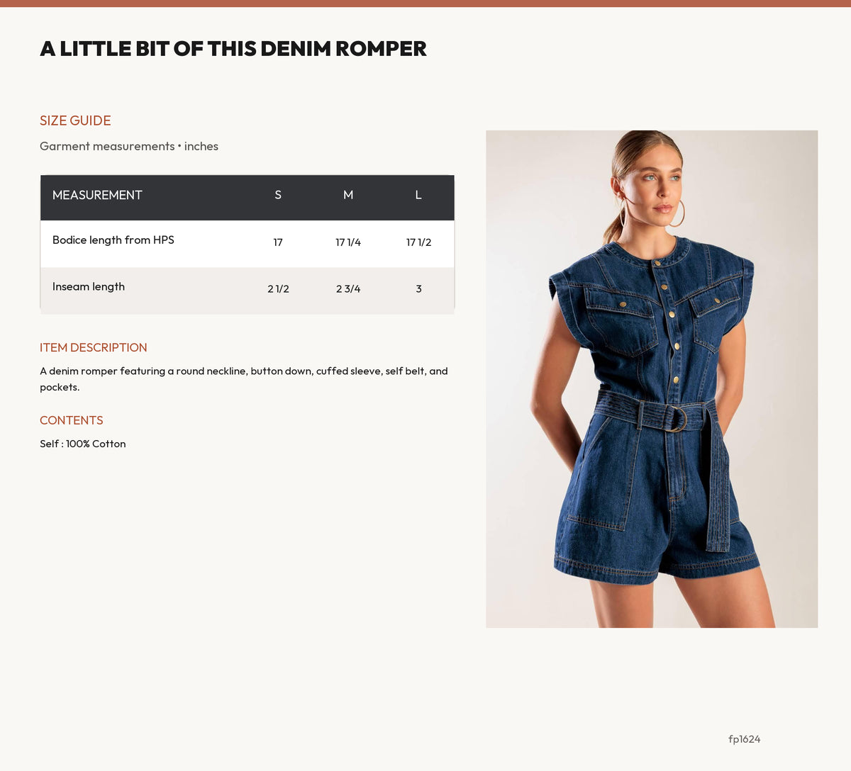 A LITTLE BIT OF THIS DENIM ROMPER size chart