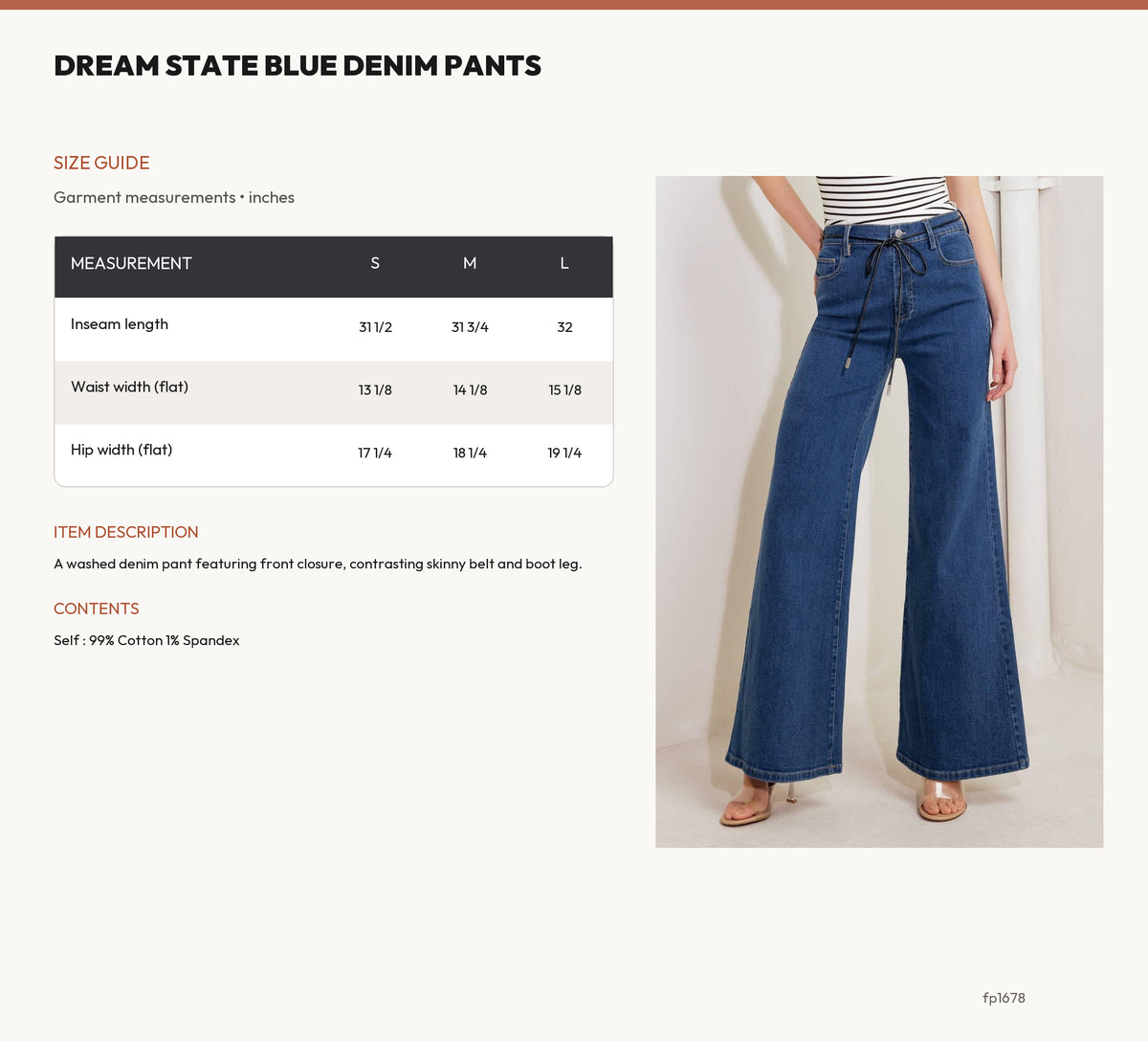 DREAM STATE BLUE DENIM PANTS size chart