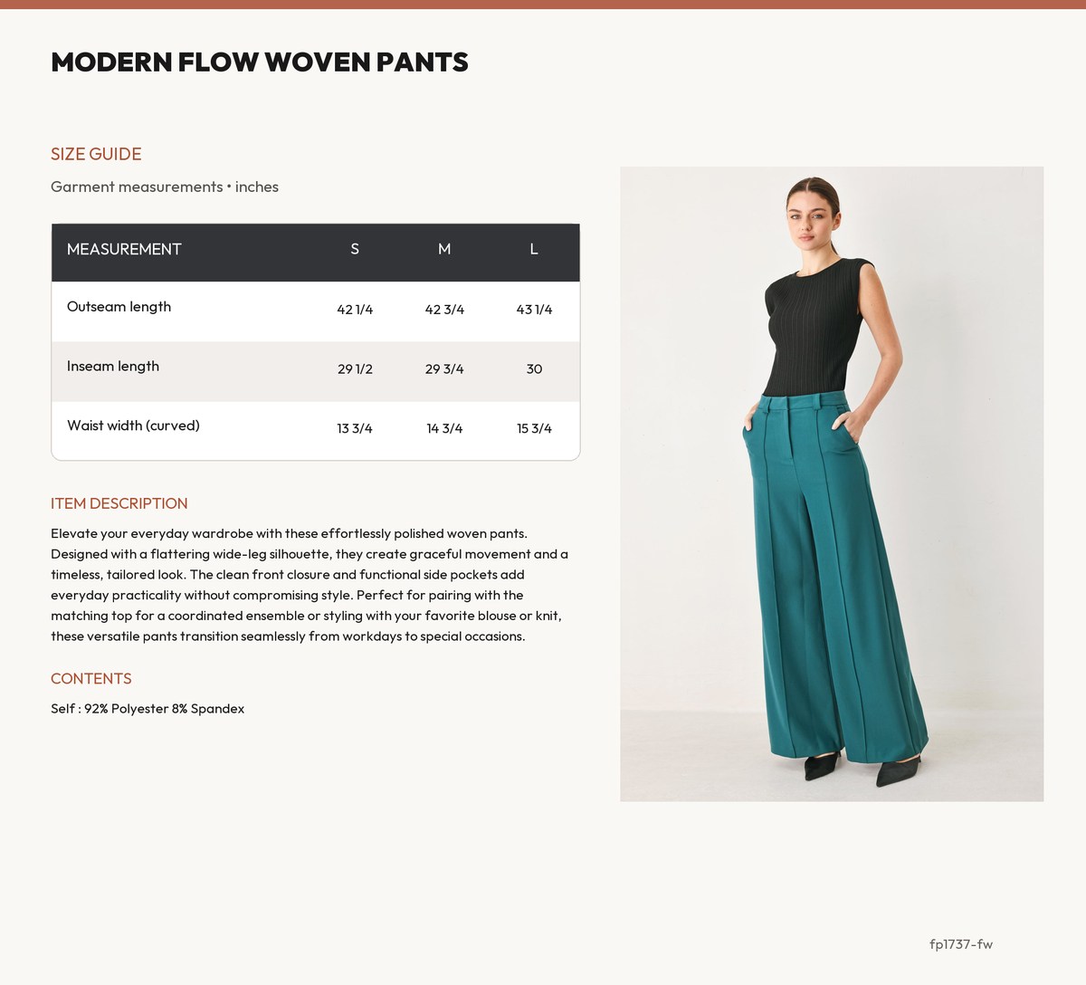 MODERN FLOW WOVEN PANTS size chart