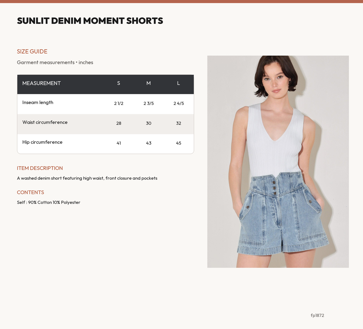 SUNLIT DENIM MOMENT SHORTS size chart