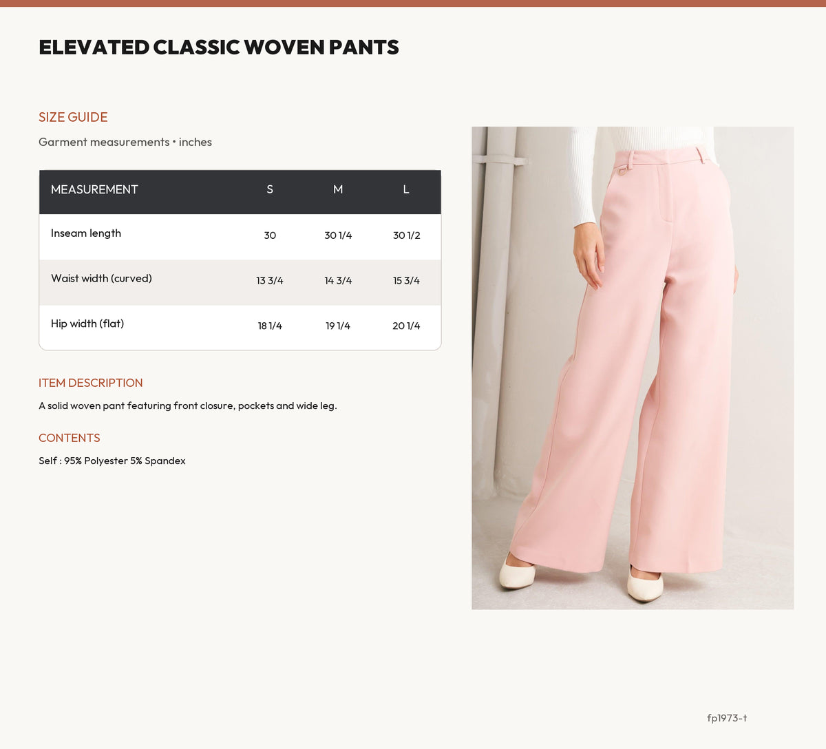 ELEVATED CLASSIC WOVEN PANTS size chart