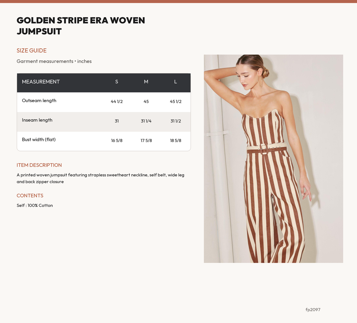 GOLDEN STRIPE ERA WOVEN JUMPSUIT size chart
