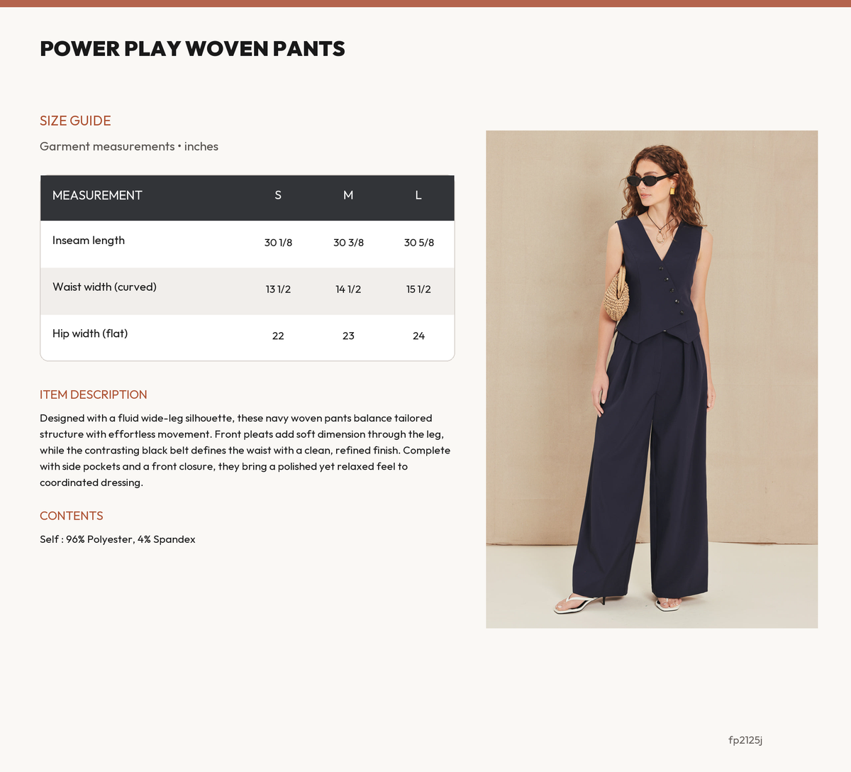 POWER PLAY WOVEN PANTS size chart