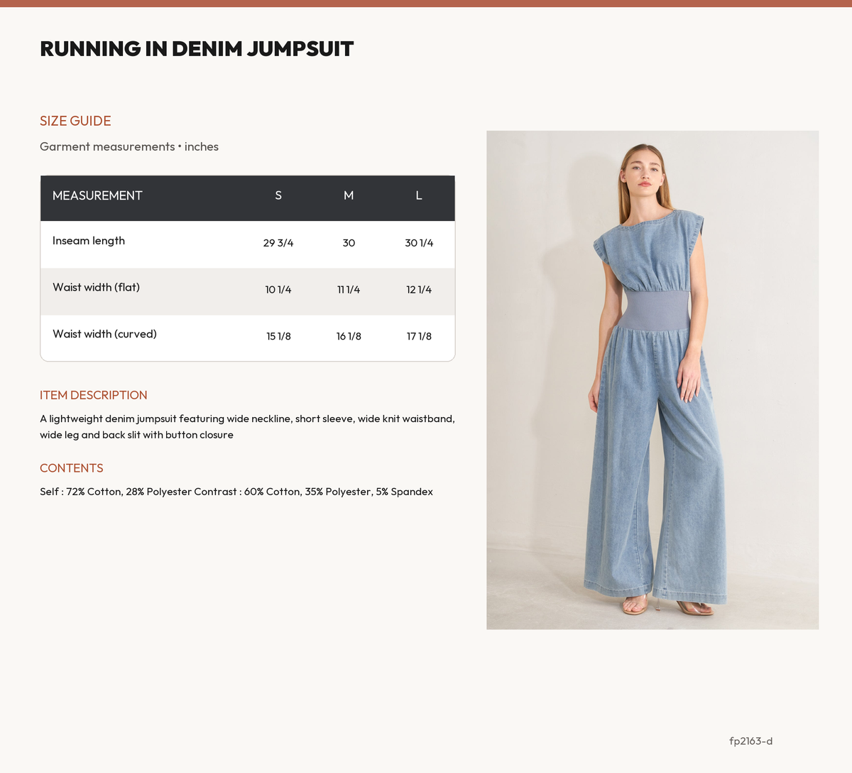 RUNNING IN DENIM JUMPSUIT size chart