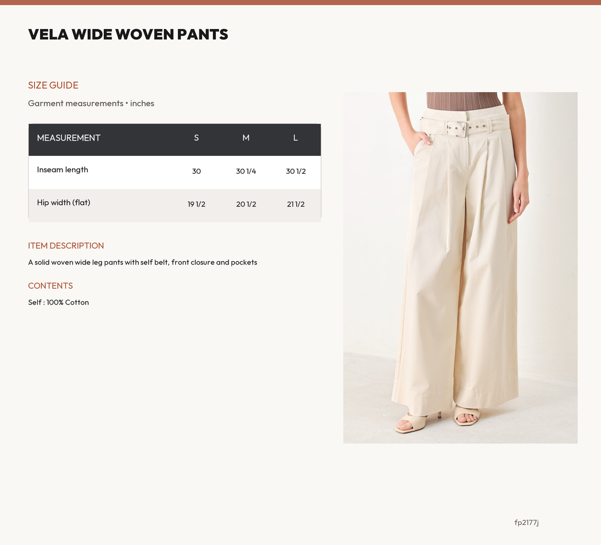 VELA WIDE WOVEN PANTS size chart