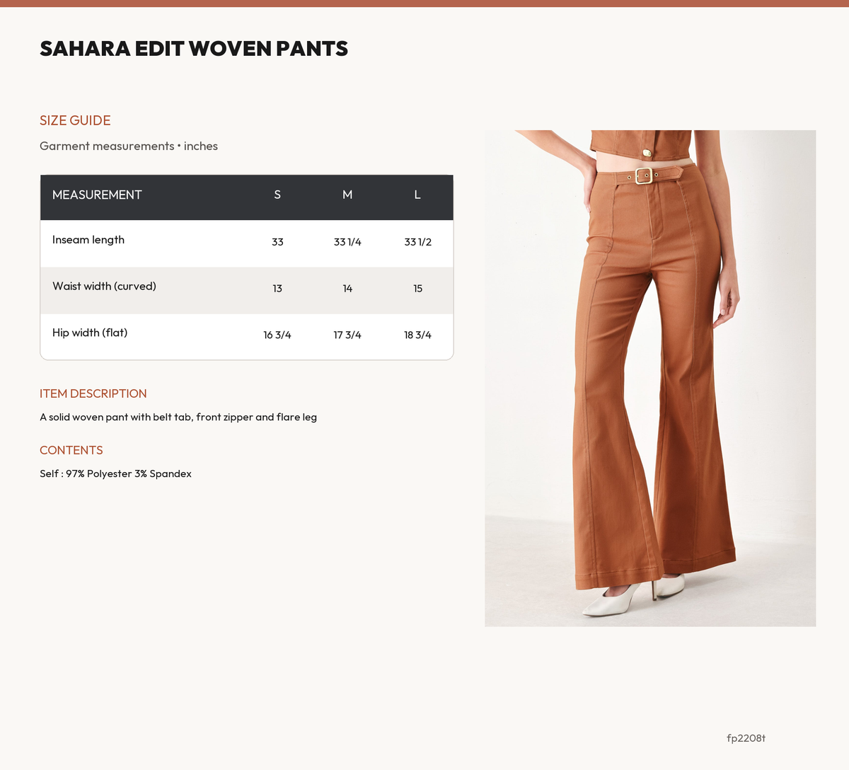 SAHARA EDIT WOVEN PANTS size chart