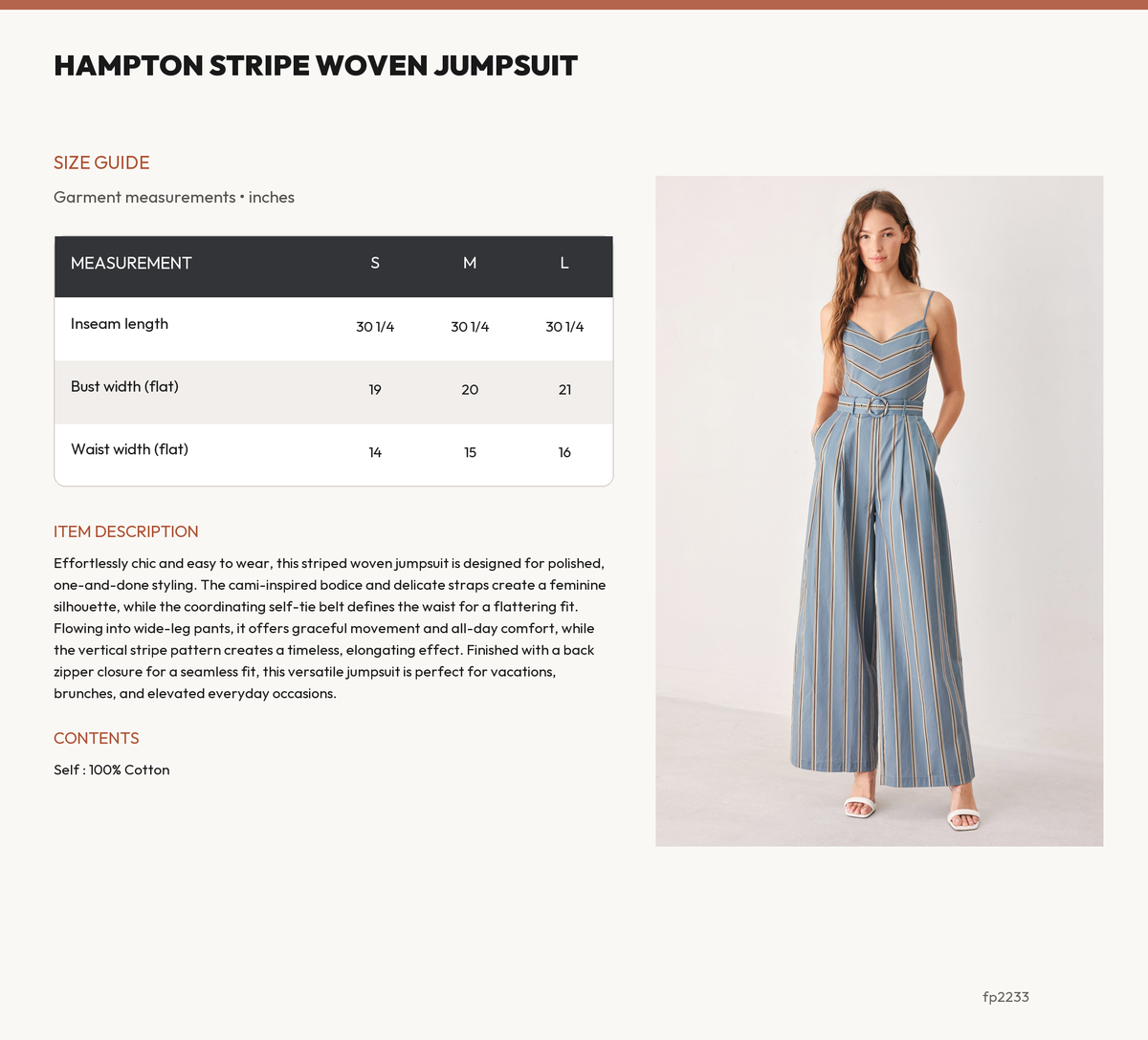 HAMPTON STRIPE WOVEN JUMPSUIT size chart