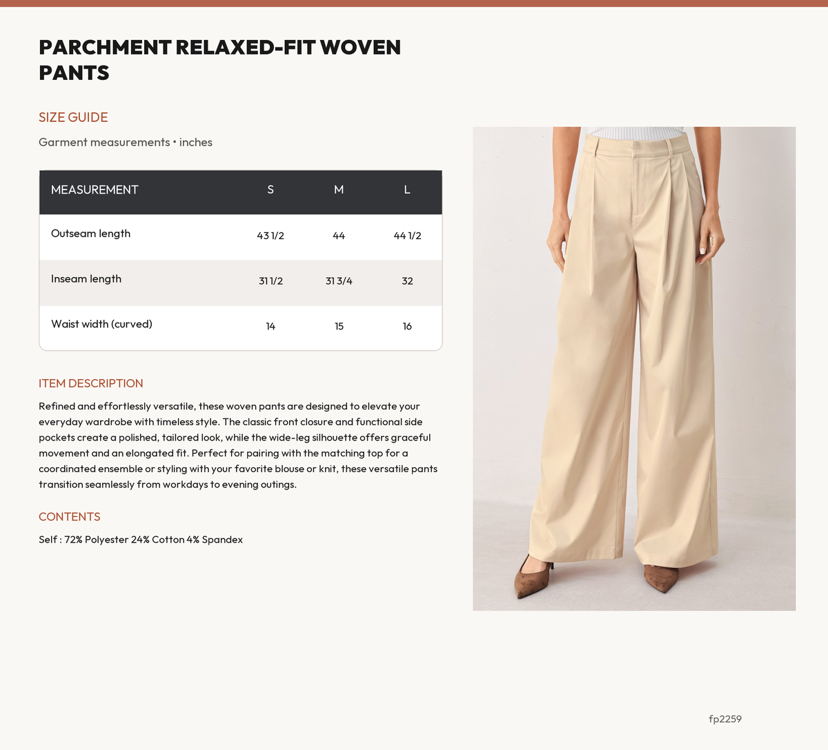 PARCHMENT RELAXED-FIT WOVEN PANTS size chart