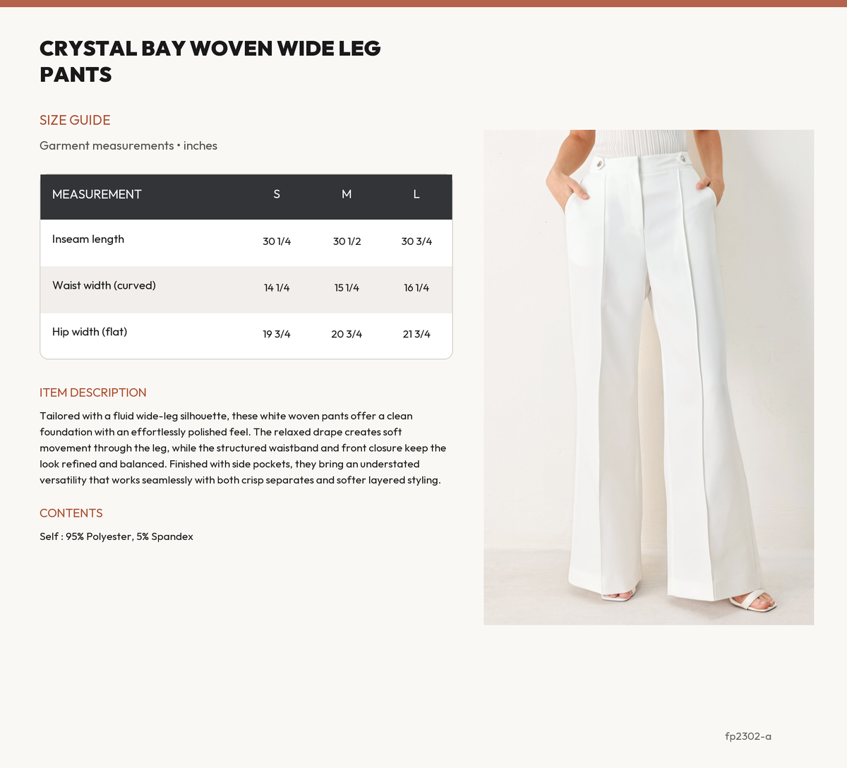 CRYSTAL BAY WOVEN WIDE LEG PANTS size chart