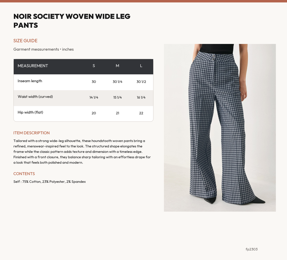 NOIR SOCIETY WOVEN WIDE LEG PANTS size chart