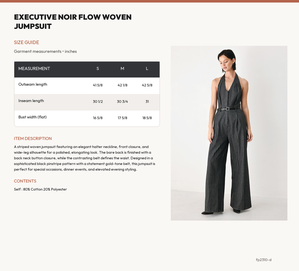 EXECUTIVE NOIR FLOW WOVEN JUMPSUIT size chart