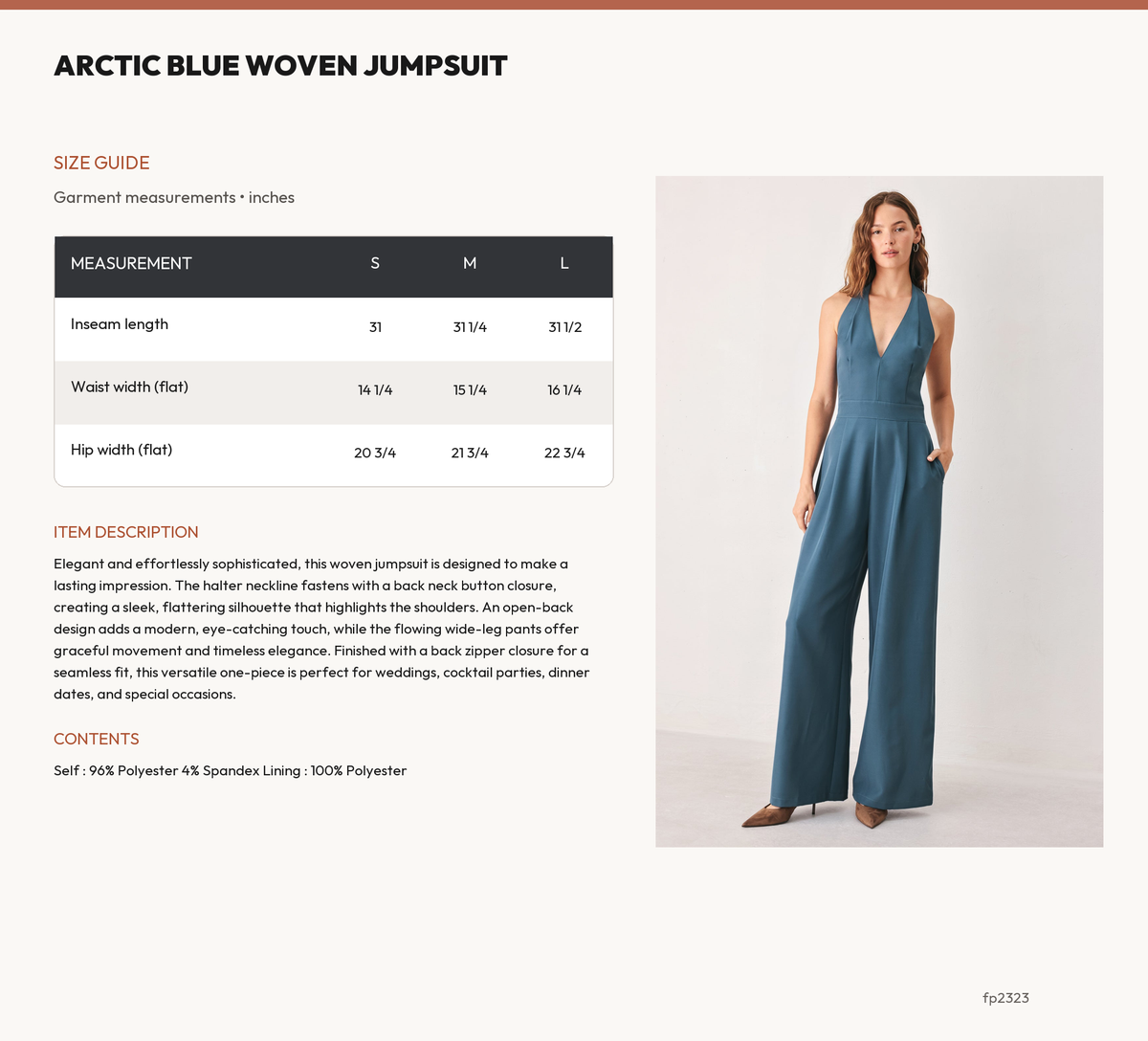 ARCTIC BLUE WOVEN JUMPSUIT size chart
