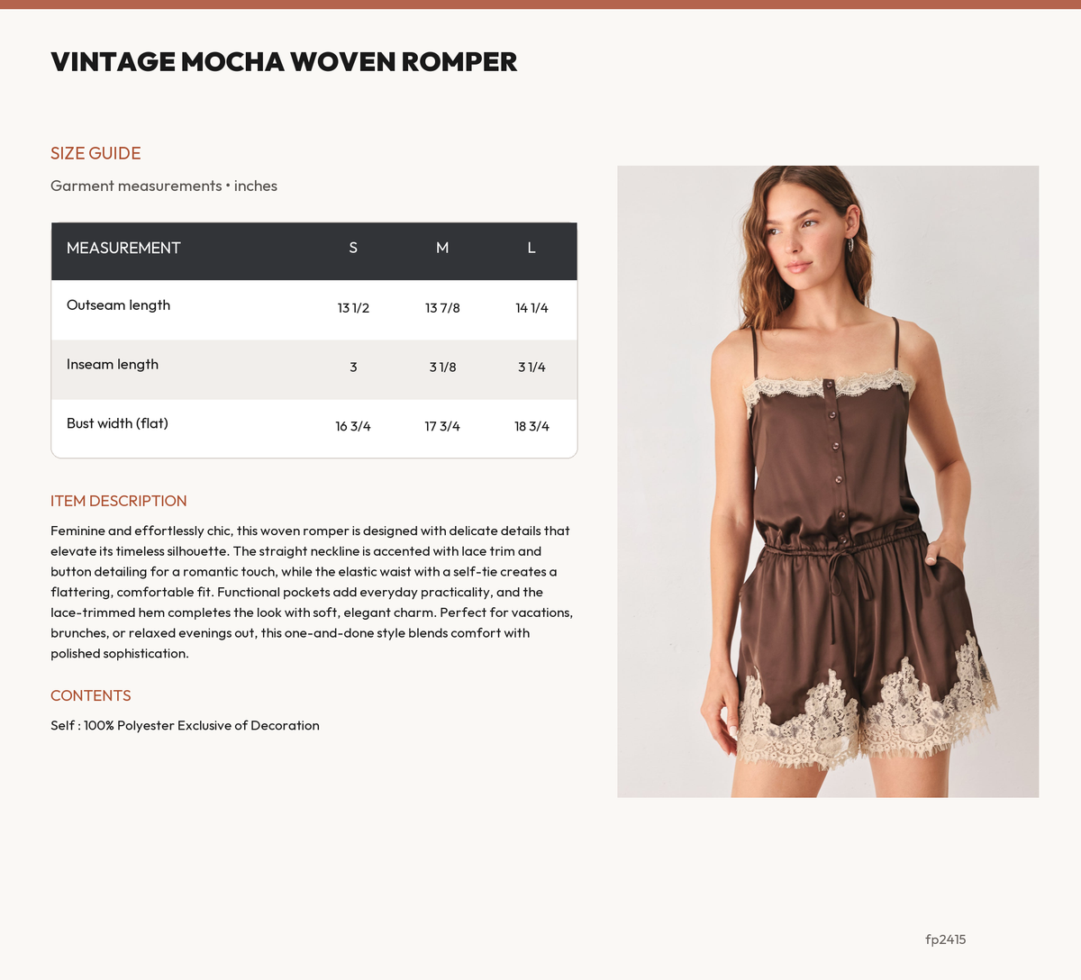 VINTAGE MOCHA WOVEN ROMPER size chart