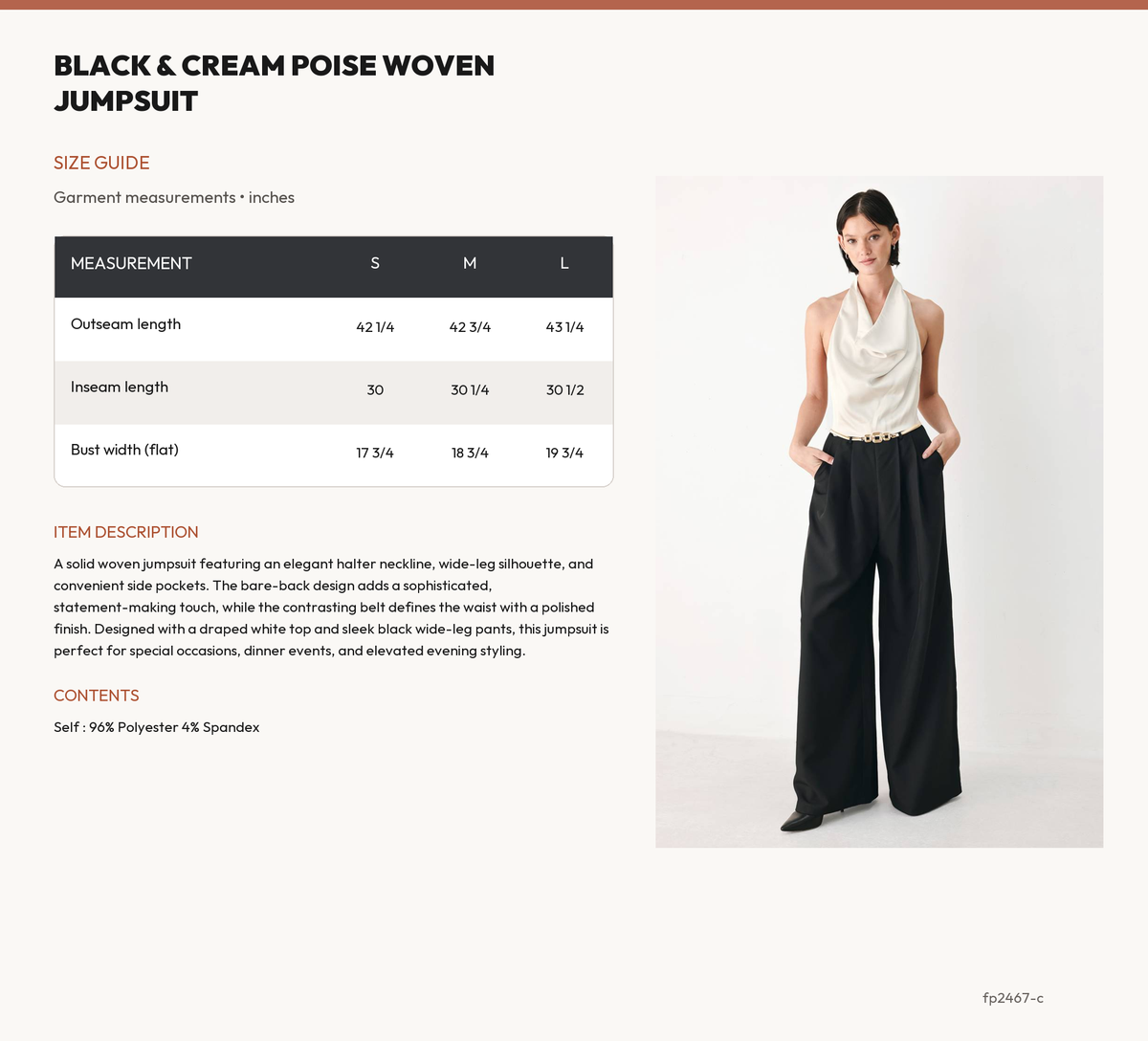 BLACK & CREAM POISE WOVEN JUMPSUIT size chart