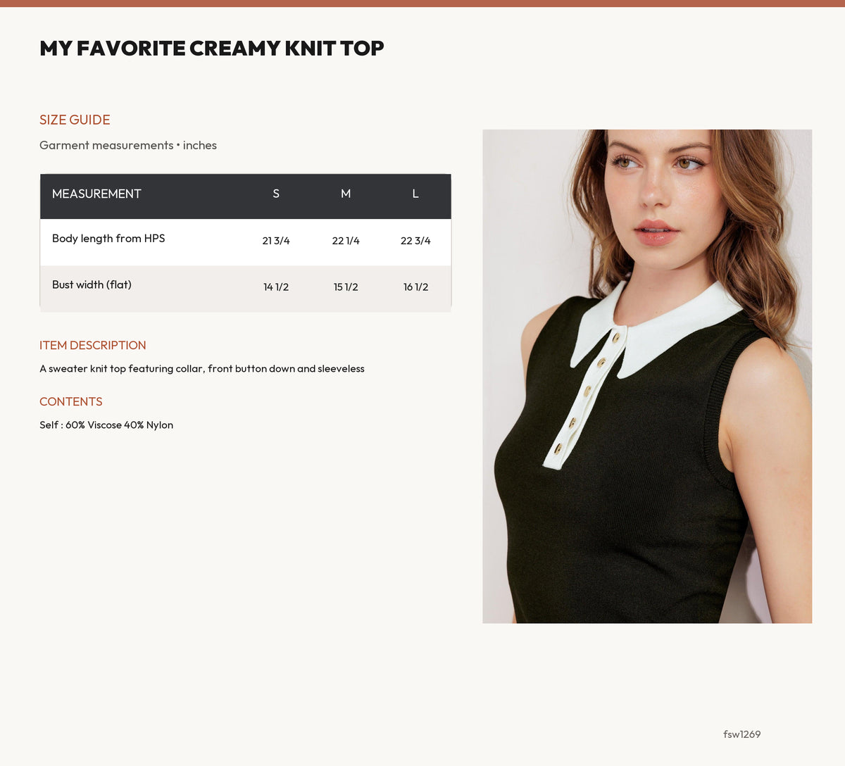 MY FAVORITE CREAMY KNIT TOP size chart