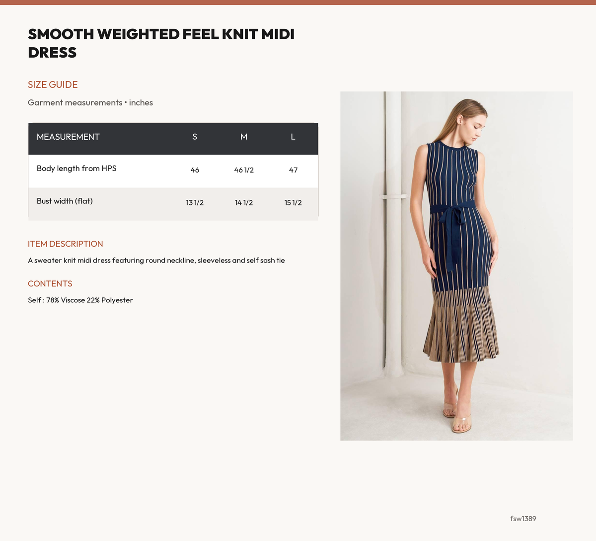 SMOOTH WEIGHTED FEEL KNIT MIDI DRESS size chart