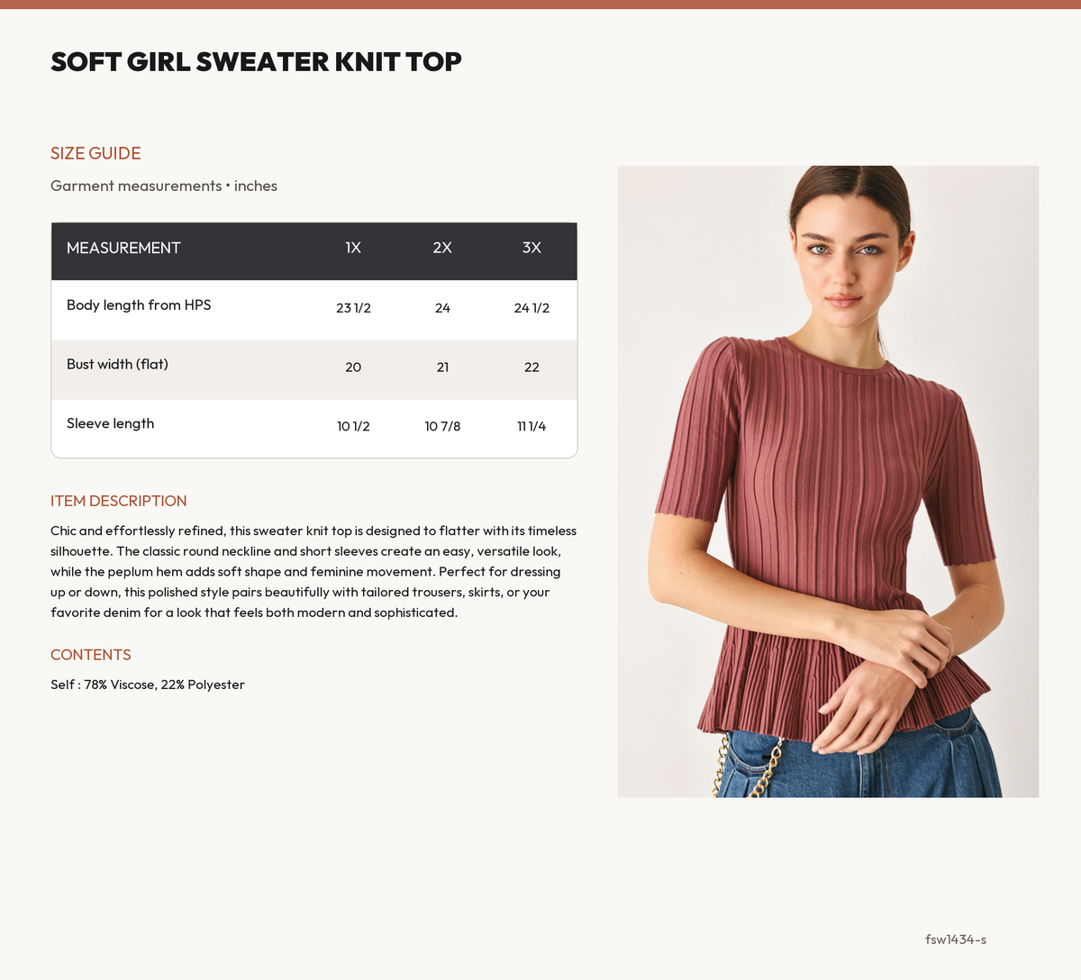 SOFT GIRL SWEATER KNIT TOP size chart