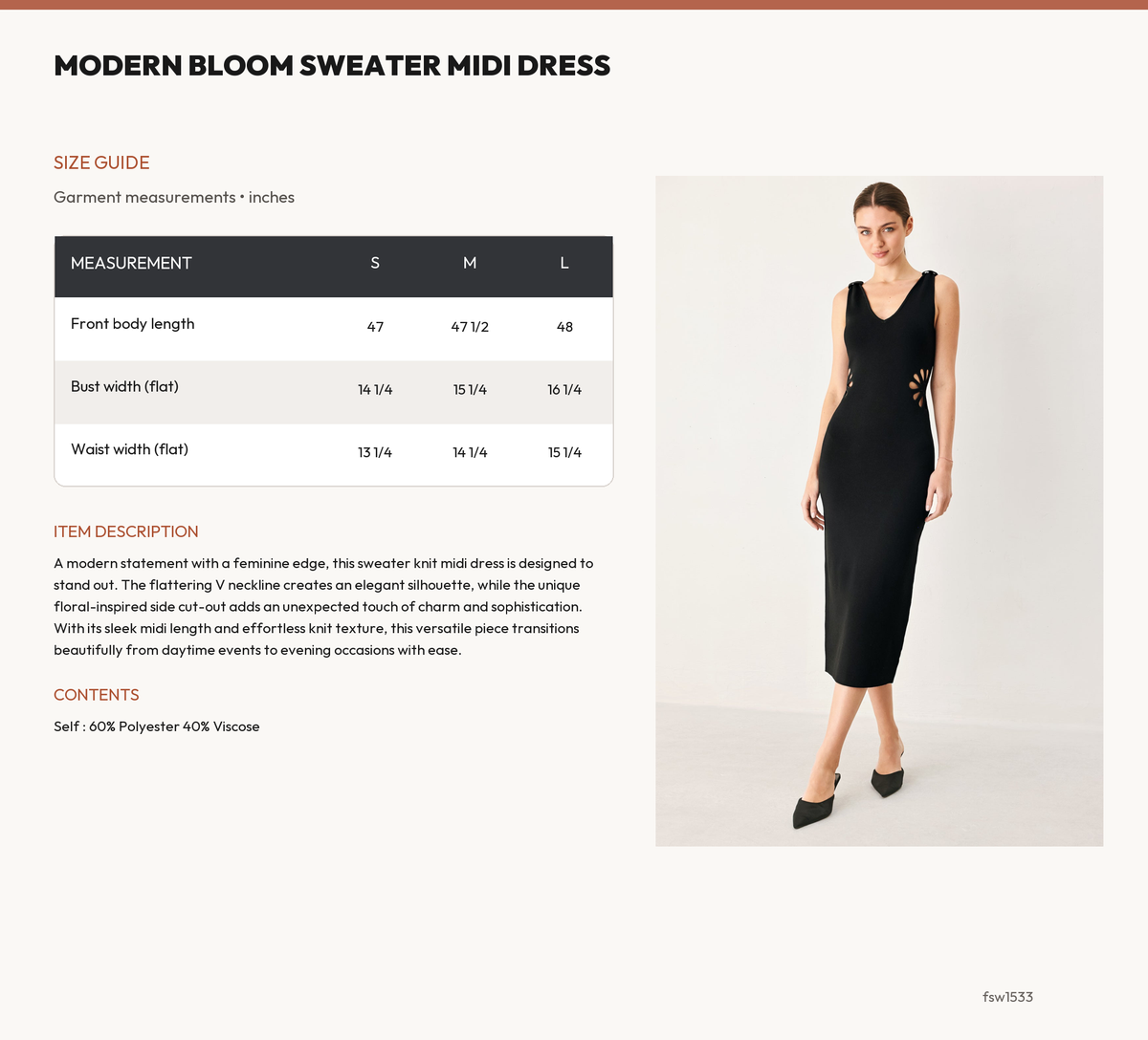 MODERN BLOOM SWEATER MIDI DRESS size chart