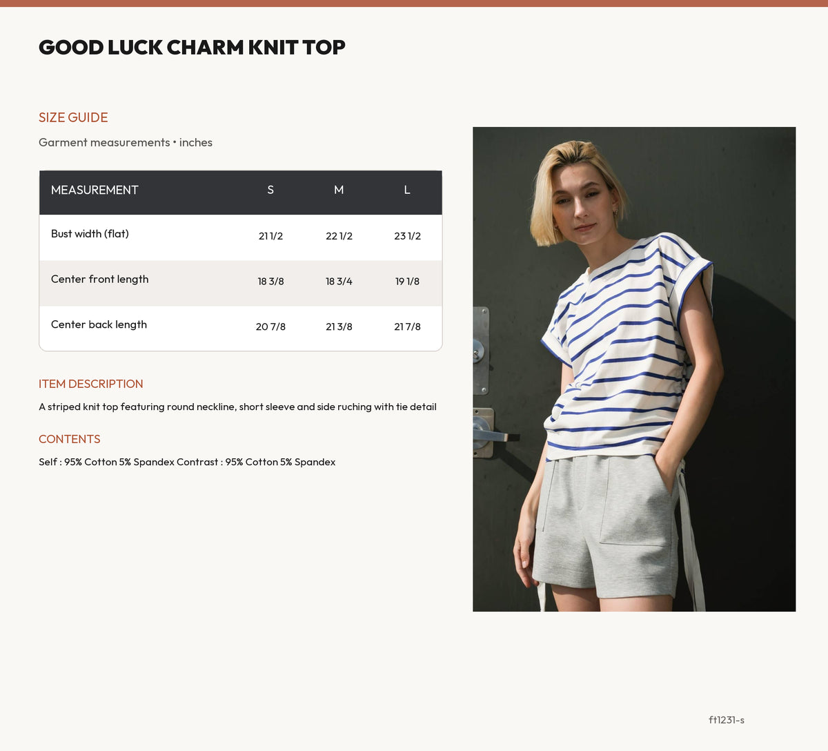 GOOD LUCK CHARM KNIT TOP size chart