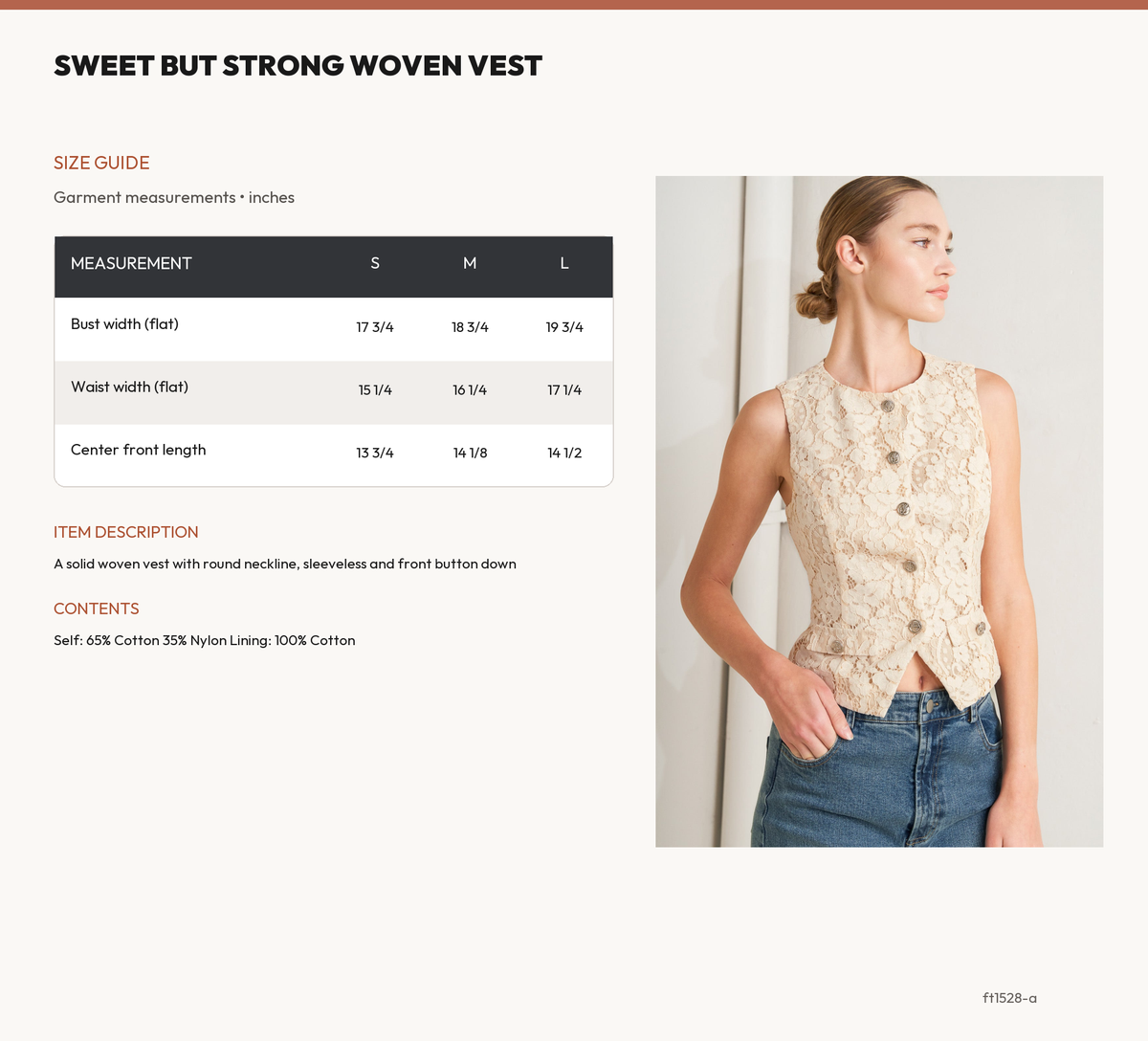 SWEET BUT STRONG WOVEN VEST size chart