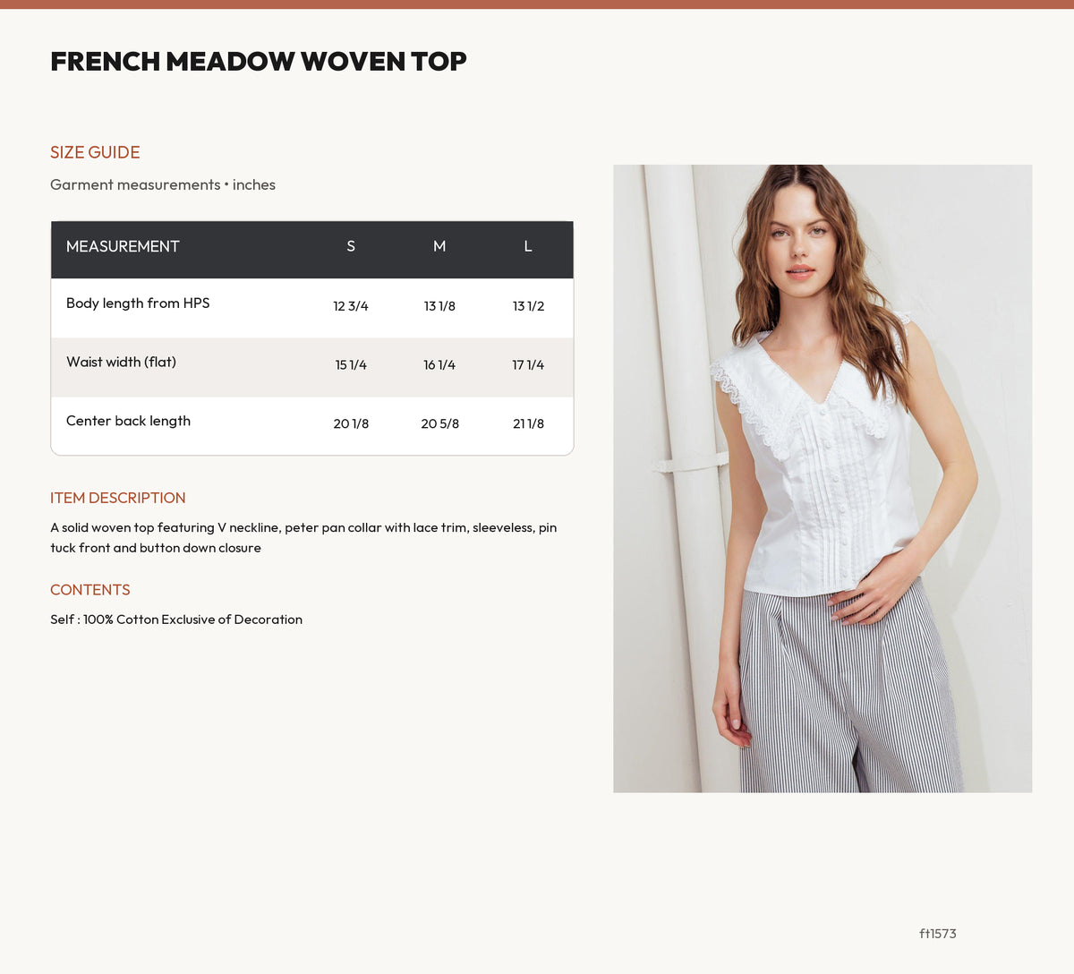 FRENCH MEADOW WOVEN TOP size chart