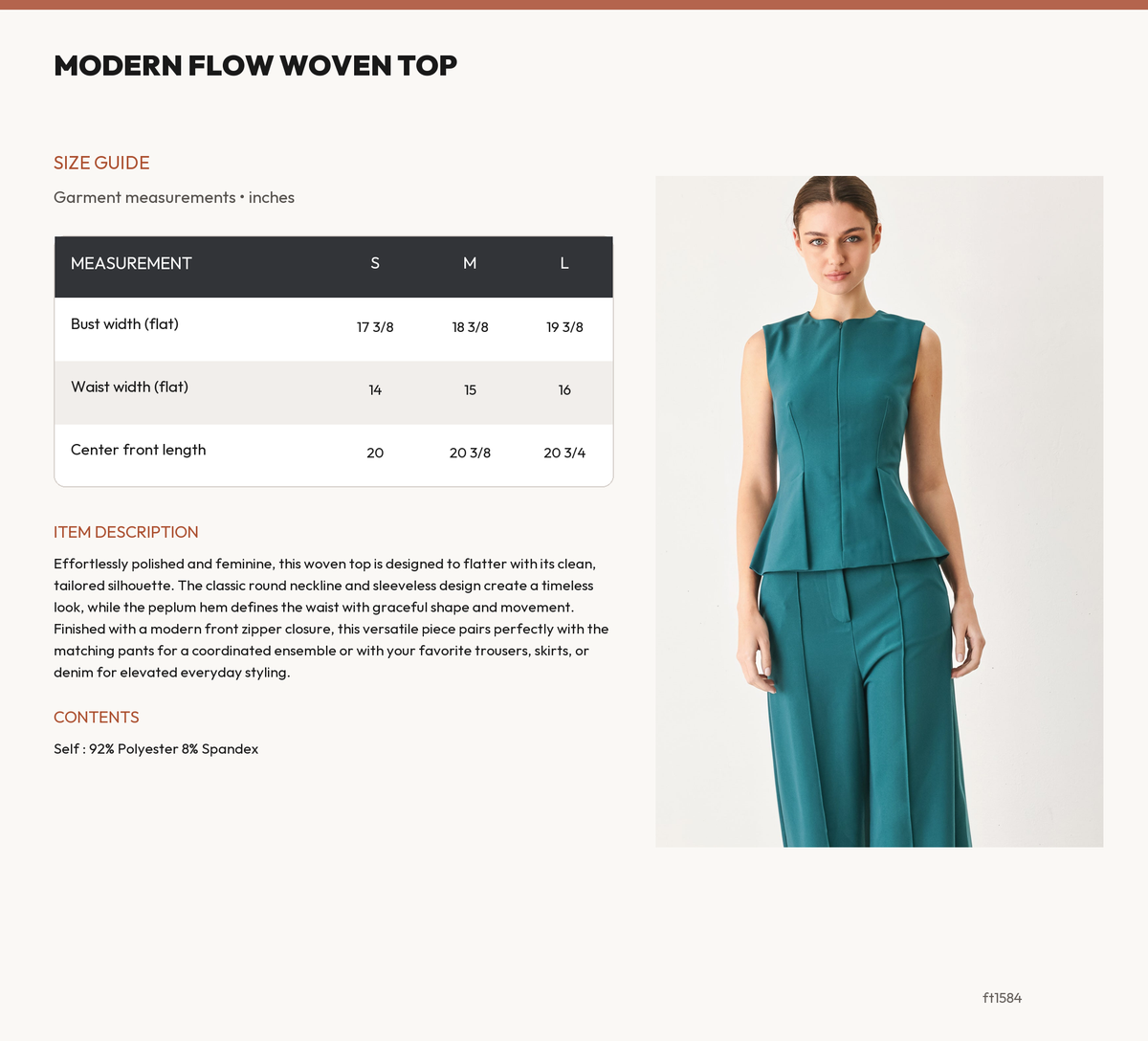 MODERN FLOW WOVEN TOP size chart