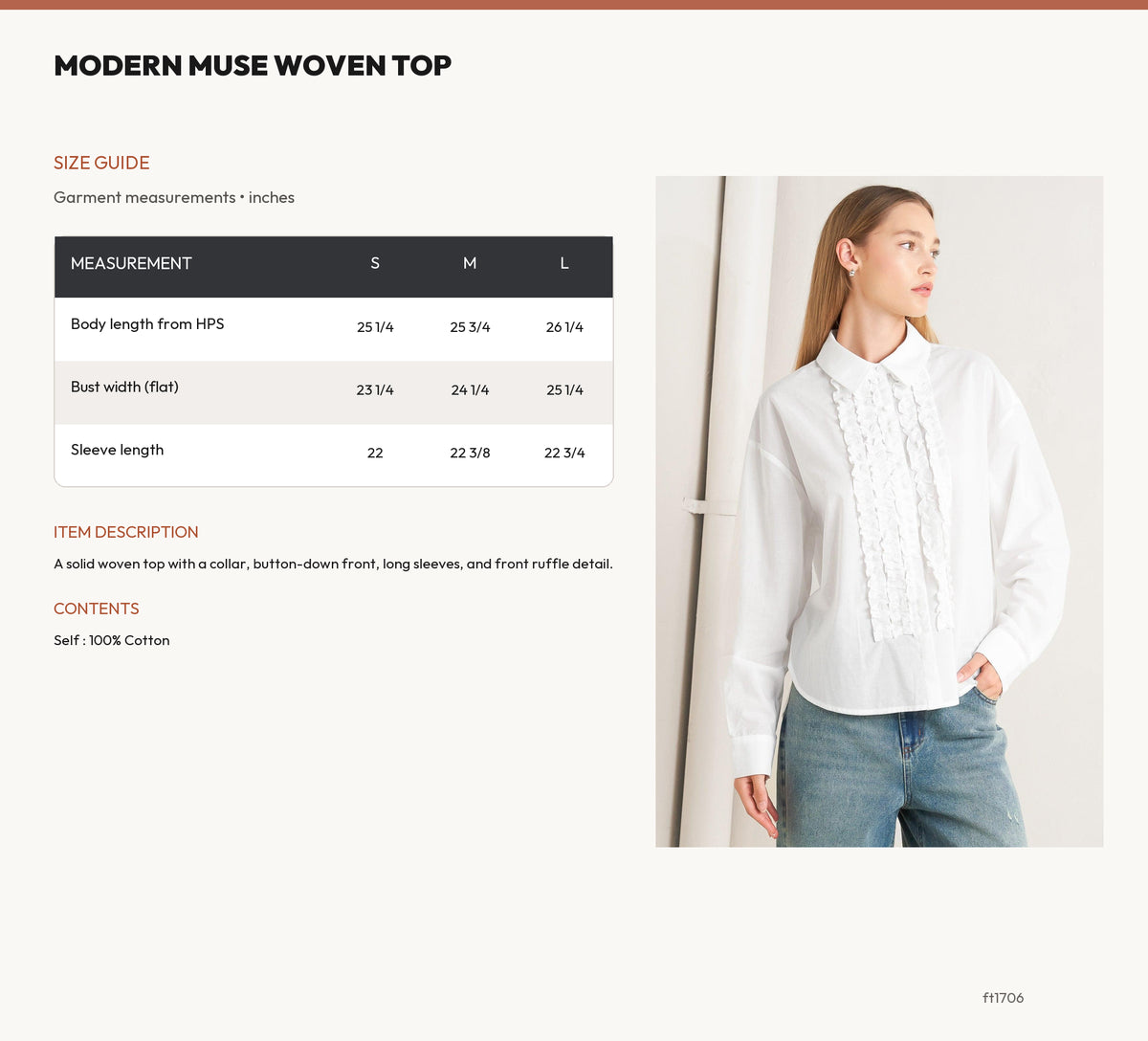 MODERN MUSE WOVEN TOP size chart