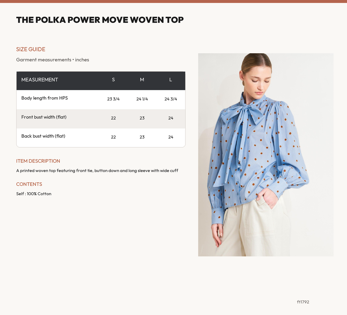 THE POLKA POWER MOVE WOVEN TOP size chart