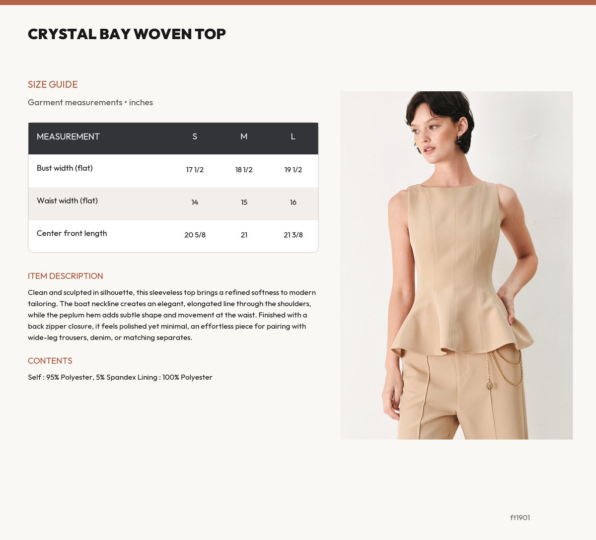 CRYSTAL BAY WOVEN TOP size chart