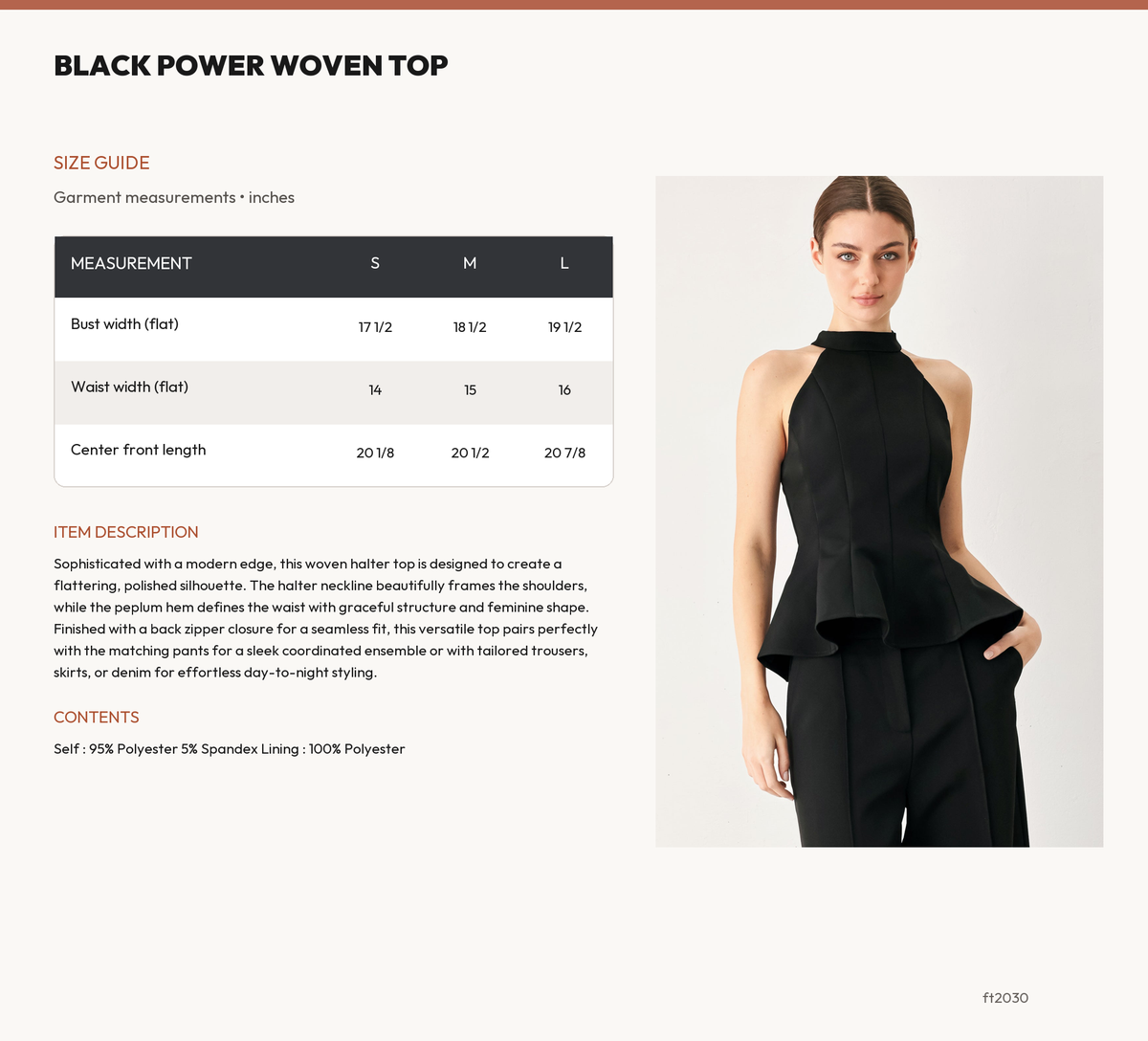 BLACK POWER WOVEN TOP size chart