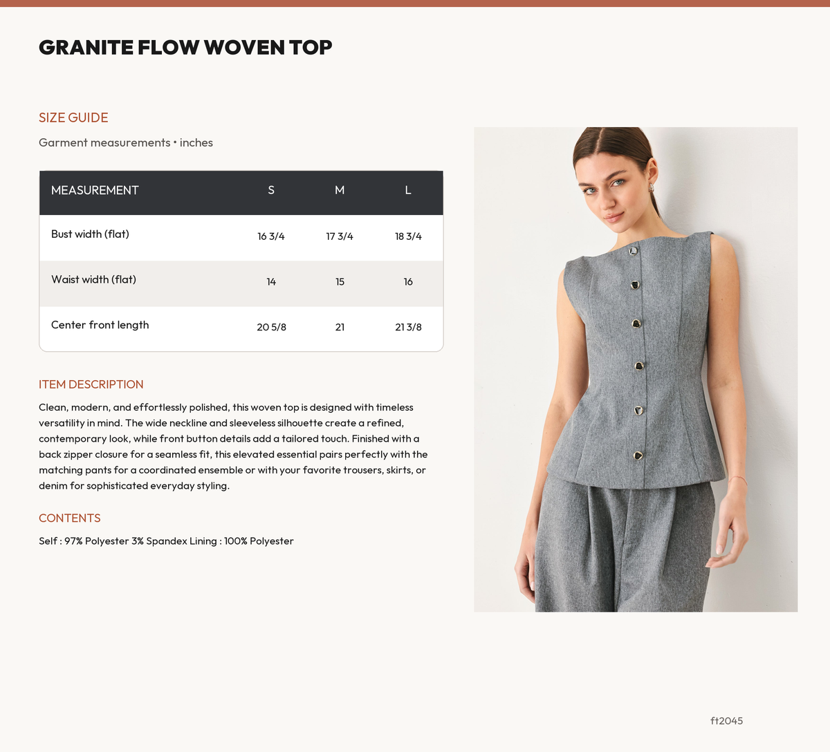 GRANITE FLOW WOVEN TOP size chart