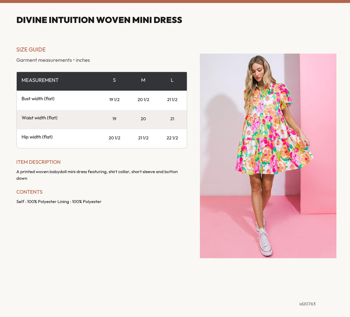 DIVINE INTUITION WOVEN MINI DRESS size chart