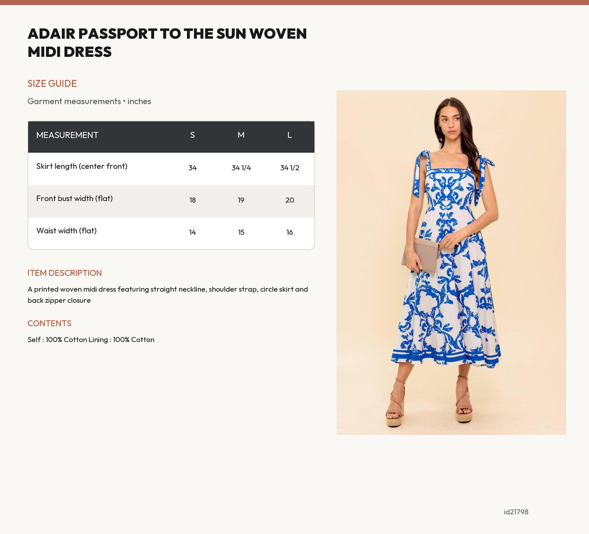 ADAIR PASSPORT TO THE SUN WOVEN MIDI DRESS size chart