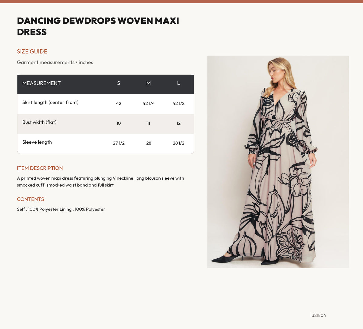 DANCING DEWDROPS WOVEN MAXI DRESS size chart