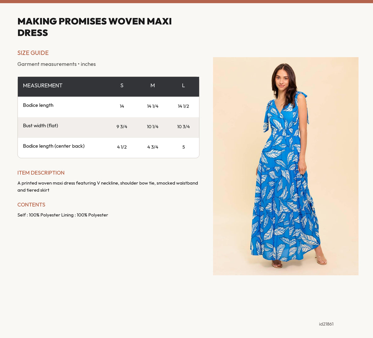 MAKING PROMISES WOVEN MAXI DRESS size chart
