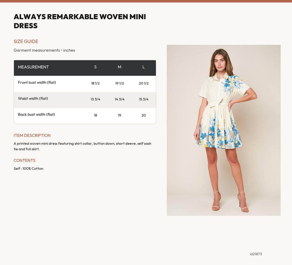ALWAYS REMARKABLE WOVEN MINI DRESS size chart