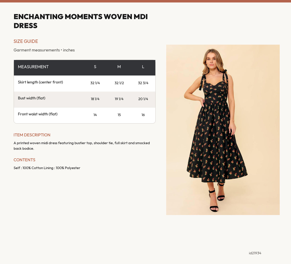 ENCHANTING MOMENTS WOVEN MDI DRESS size chart