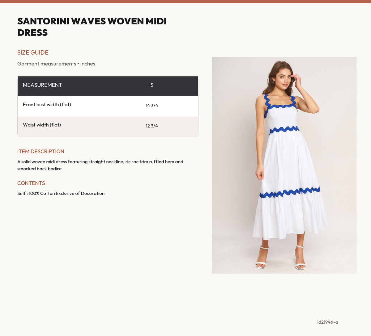 SANTORINI WAVES WOVEN MIDI DRESS size chart