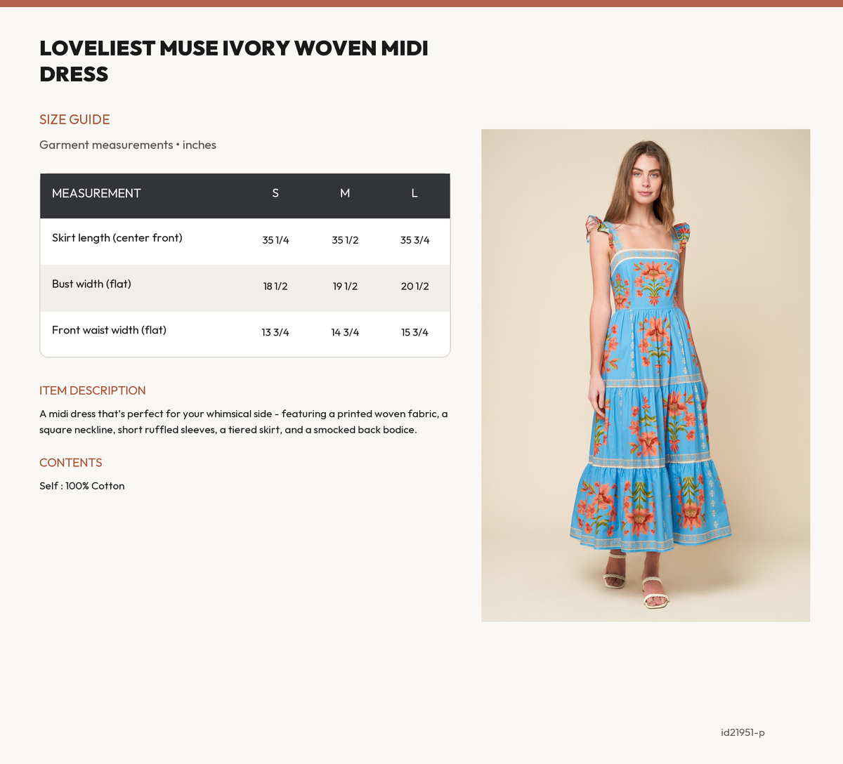 LOVELIEST MUSE IVORY WOVEN MIDI DRESS size chart