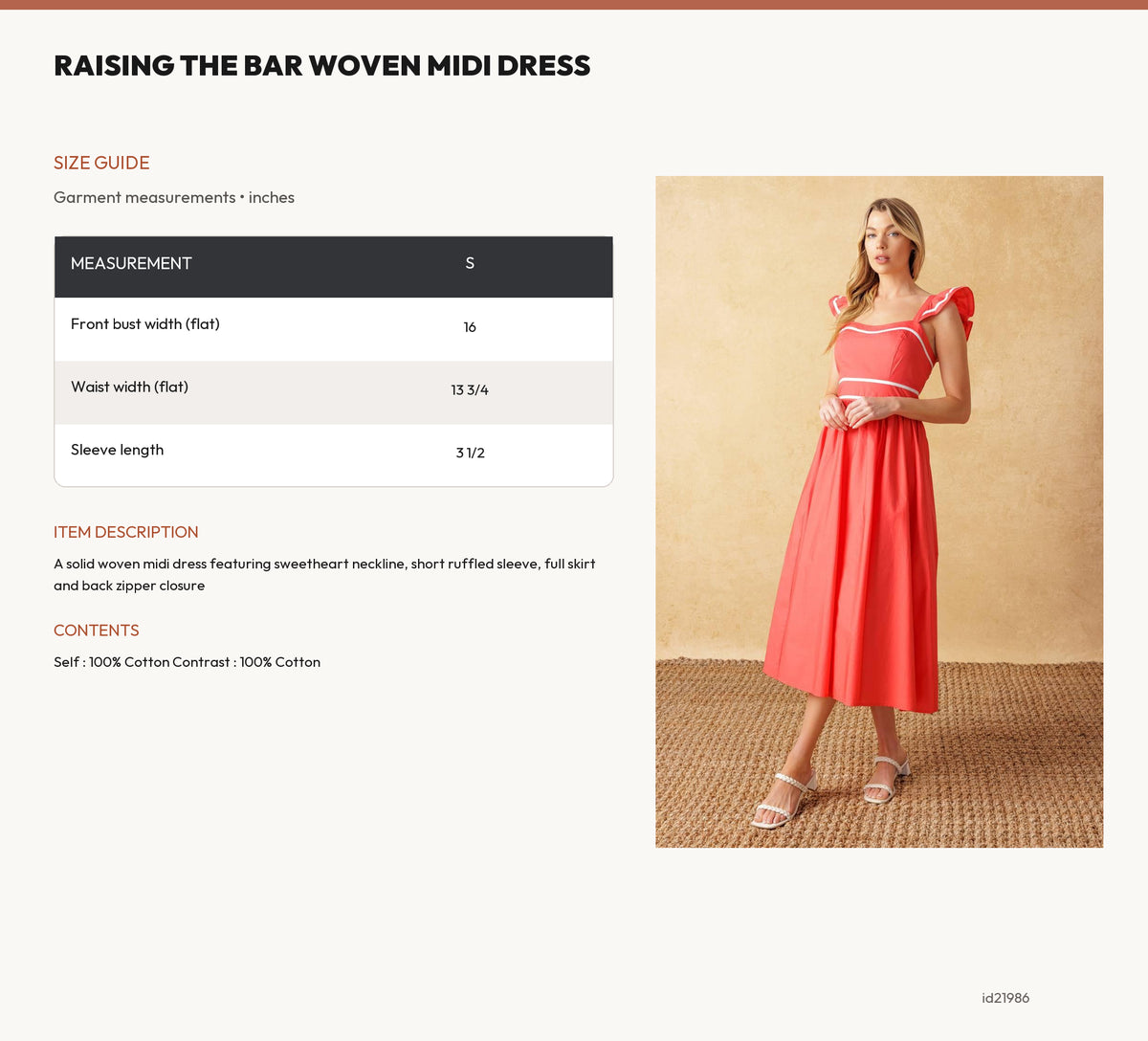 RAISING THE BAR WOVEN MIDI DRESS size chart