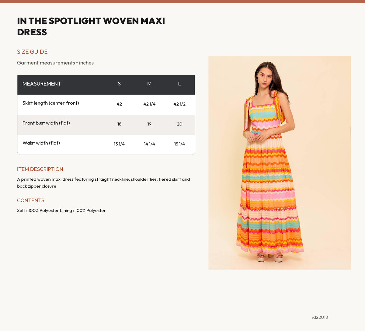 IN THE SPOTLIGHT WOVEN MAXI DRESS size chart
