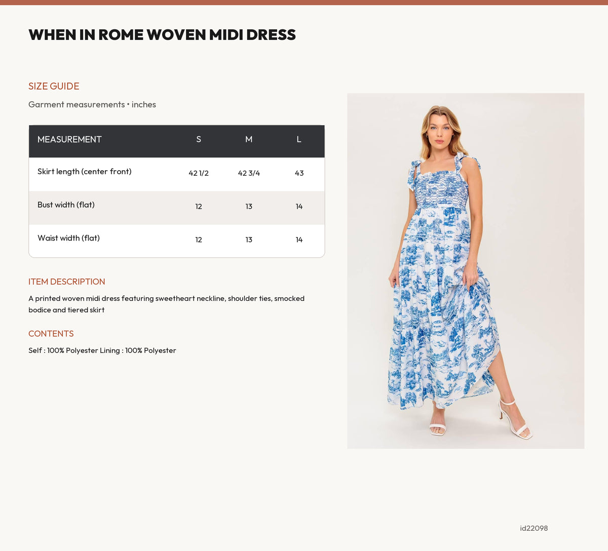 WHEN IN ROME WOVEN MIDI DRESS size chart