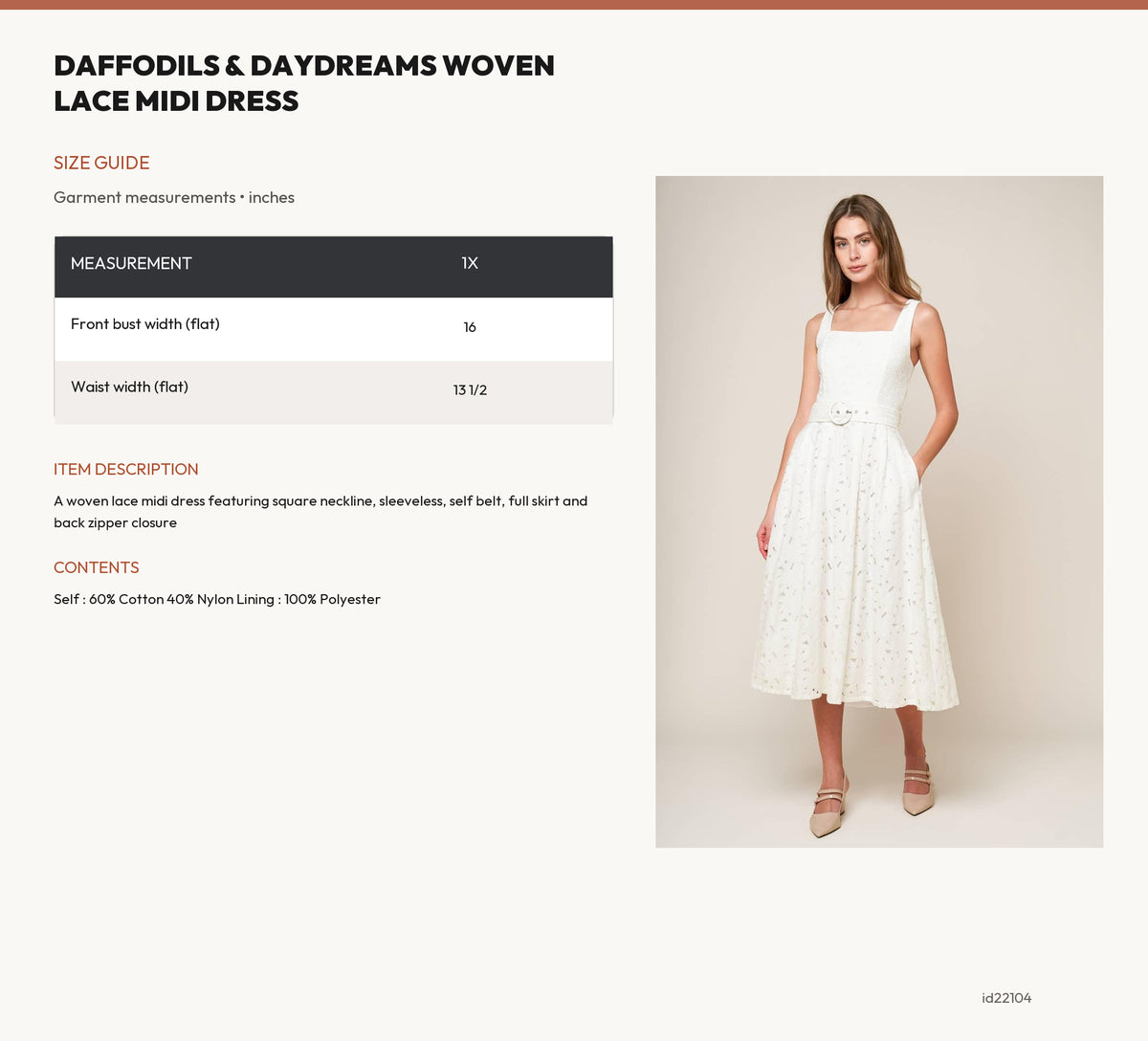 DAFFODILS & DAYDREAMS WOVEN LACE MIDI DRESS size chart