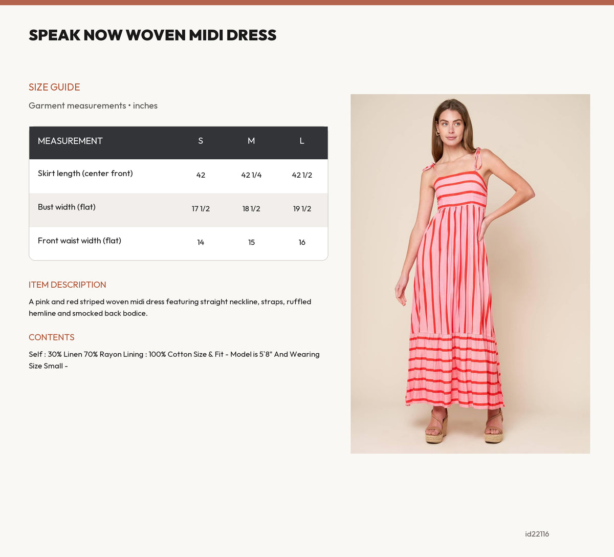 SPEAK NOW WOVEN MIDI DRESS size chart