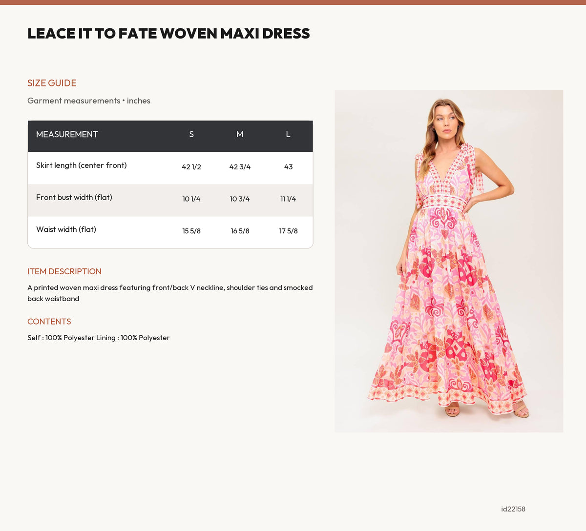 LEACE IT TO FATE WOVEN MAXI DRESS size chart
